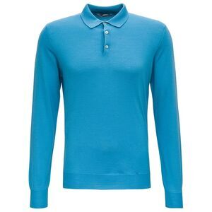 Gaudenzi Men Light Blue Long Sleeveed Polo Shirt In Wool And Silk